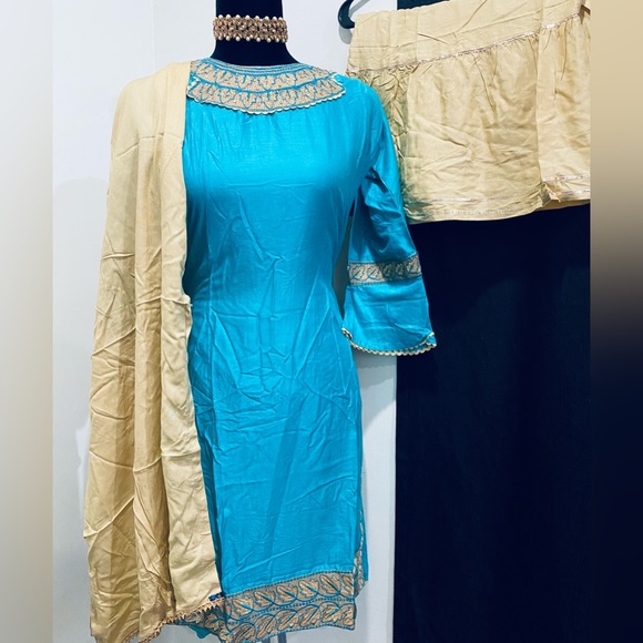 Brand new skyblue kurti with cream colour palazzo set with cream dupatta - Picture 1 of 1